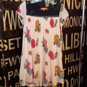 Pretty In Pink Floral Sheer Dress Round Neckline